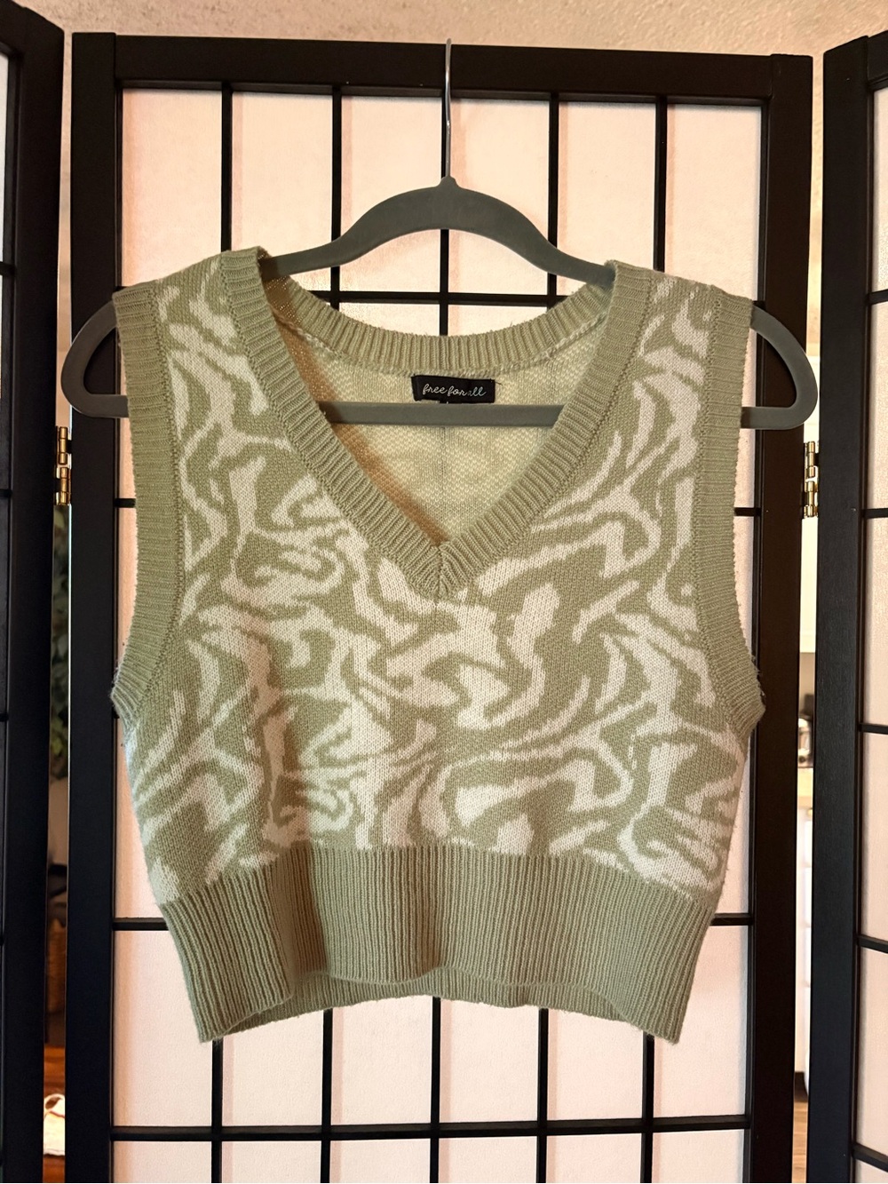 Green Patterned V-Neck Knit Sweater Vest - Size S